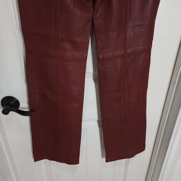 L'Academie Womens Pants Kira Burgundy Red Leather Zip Ankle High Rise Trouser XS - Picture 10 of 13